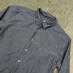 John Varvatos Shirt Mens XL Blue Button Up Roll Sleeve Lightweight Casual